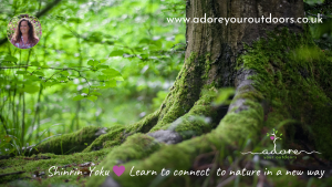 Tree trunk covered in rich, damp moss with Adore Your Outdoors logo