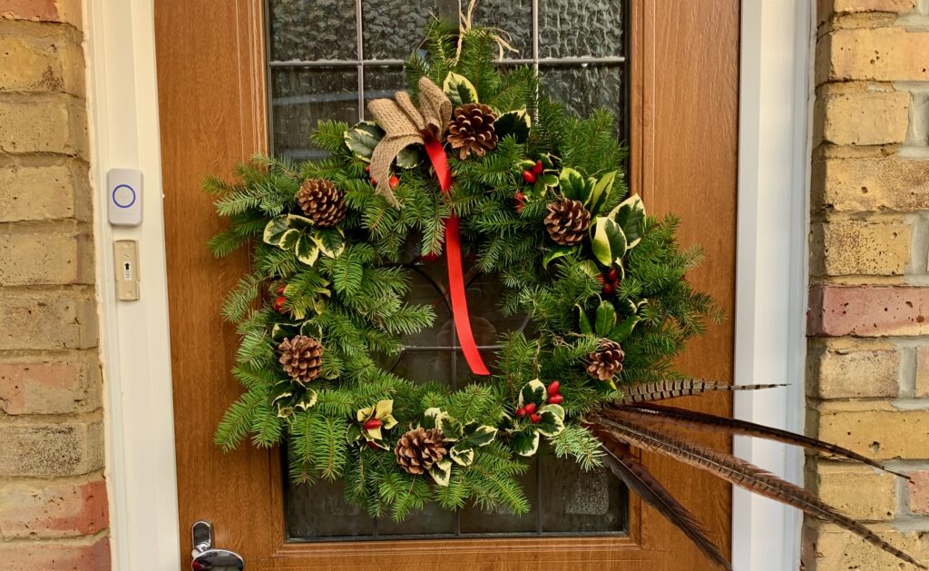 Christmas wreath made with pine cones